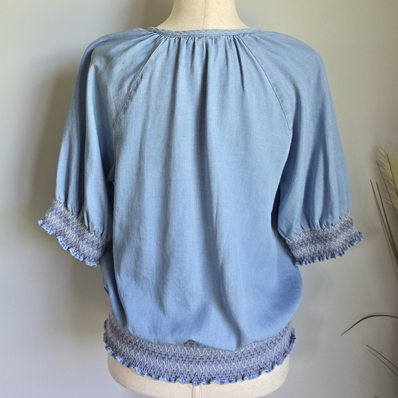 Matilda Jane Enchanted Garden Maysville Smocked Tassel Chambray Top SZ Small - Picture 8 of 13